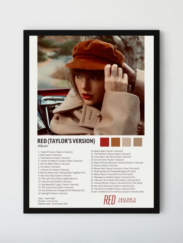 Cuadro Taylor Swift Red A4 - Arte Decorativo Musica