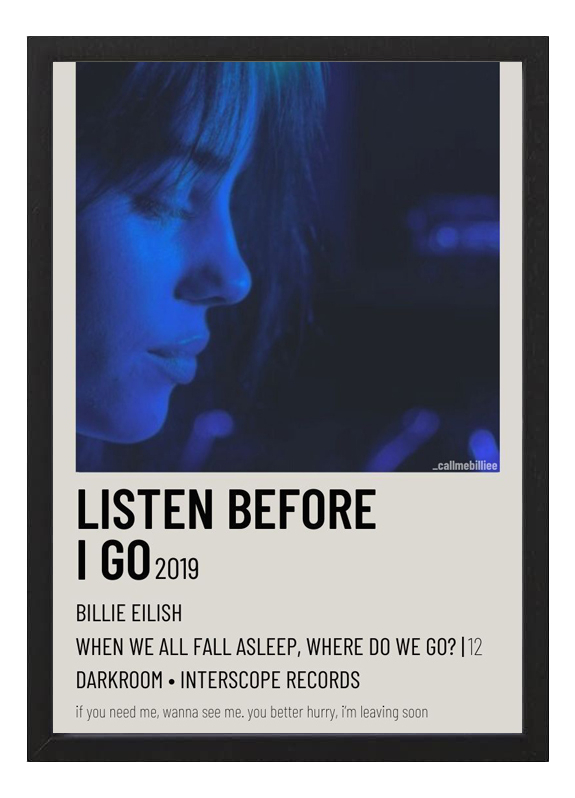 Cuadro Billie Eilish Listen Before I Go Tamaño A3 30x40 Cm