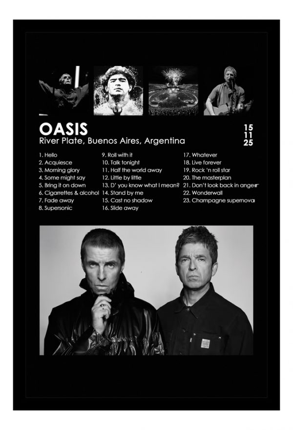 Cuadro Decorativo Musica - Oasis Live 25 Setlist - A3 30x40