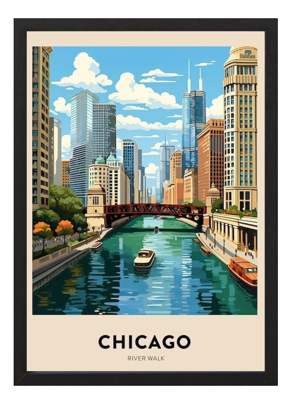 Cuadro Urbano Ciudades River Walk, Chicago - A4 20x30