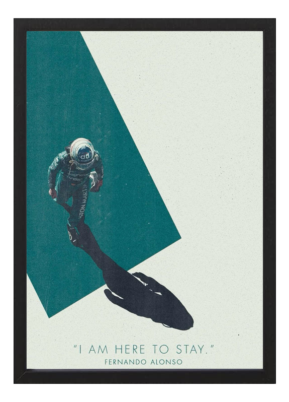 Cuadro Fernando Alonso Here To Stay Aston Martin A3 30x40cm