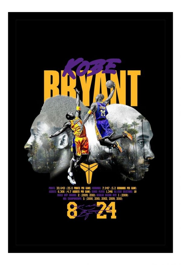 Cuadro Decorativo Basquet - Kobe Bryant 12 - A3 30x40 Cm